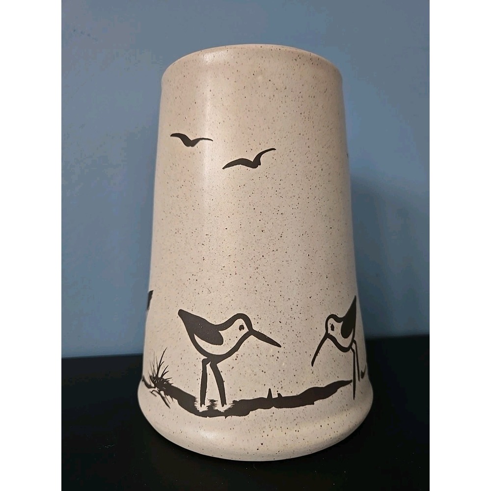 Vtg 1984 Sanibel Pottery Sandpiper‎ Bird Sea Gulls Beach Vase Utensil Holder